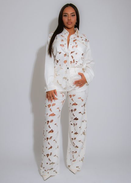 Nice Surprise Floral Lace Pant Set White