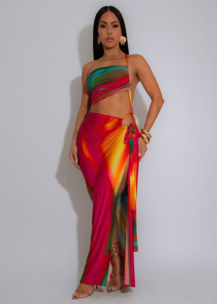 Rainbow Dreams Ruched Maxi Dress Pink