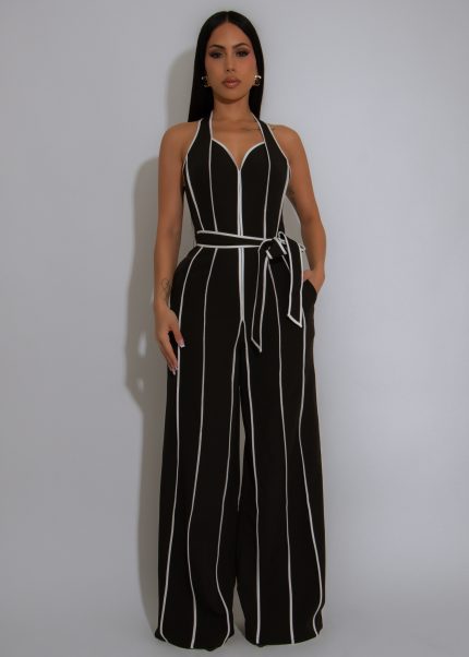 Graphite Dream Stripes Jumpsuit Black