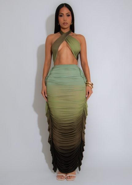 Horizon Glow Ruched Skirt Set Green