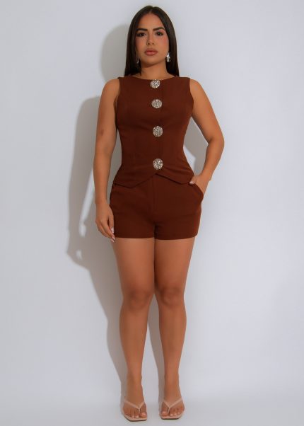 Boardroom Bling Short Set Brown