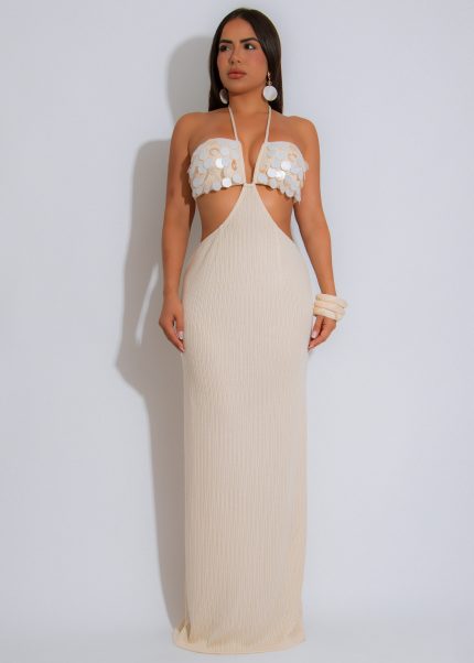 Tidal Glow Knit Shell Maxi Dress Nude