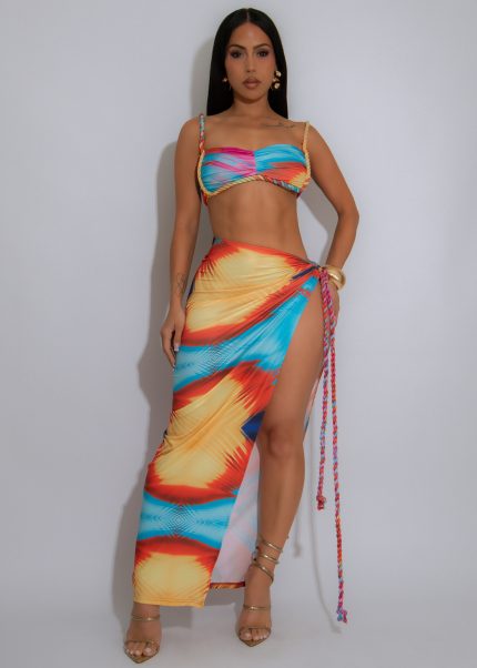 Electric Mirage Ruched Skirt Set Orange