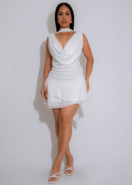 Sunflare Drape Mini Dress White