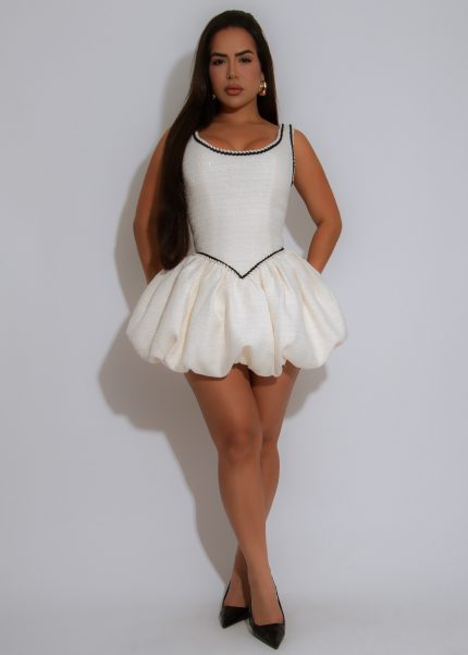 Parisian Flair Tweed Mini Dress White