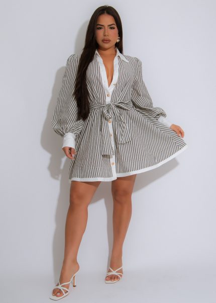 Maritime Muse Linen Stripes Mini Dess Grey