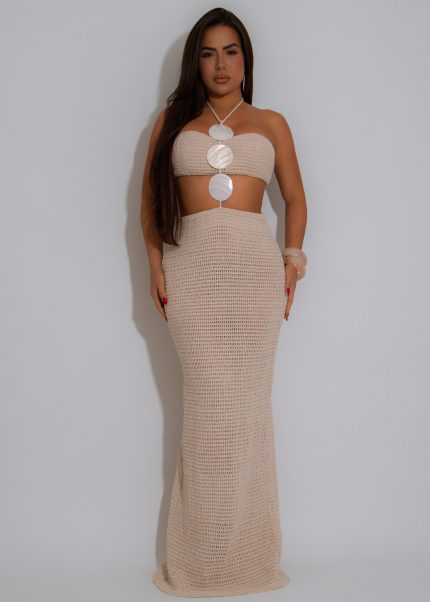 Island Echo Crochet Skirt Set Nude