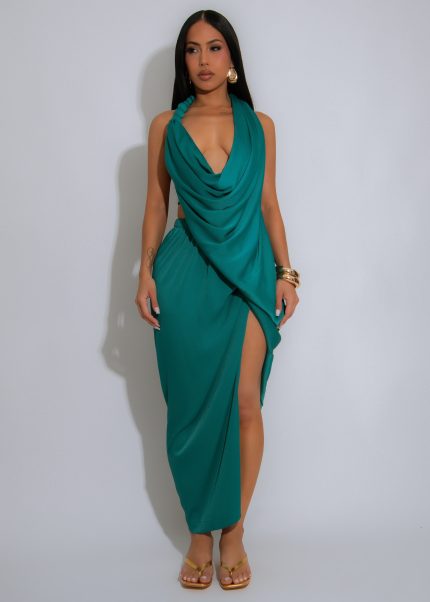 Heatwave Muse Ruched Midi Dress Green