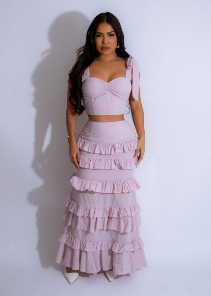 Moonlit Ruffle Ensemble Skirt Set Pink