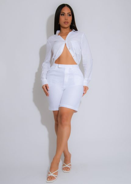 The Everyday Ease Linen Short Set White
