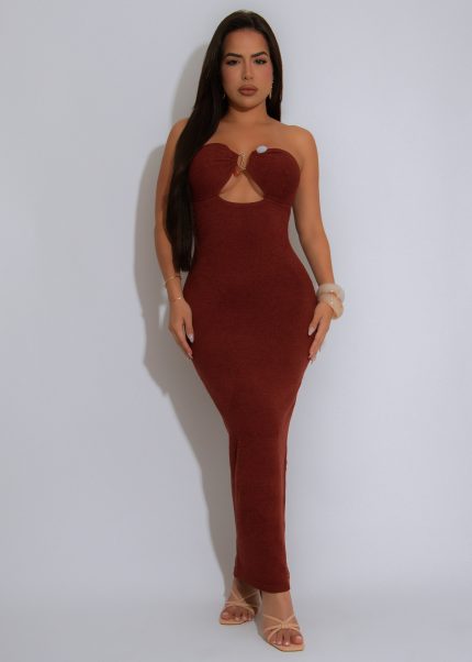 Molten Muse Knit Midi Dress Brown