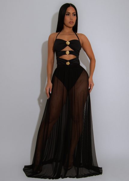 Midnight Siren Mesh Skirt Set Black