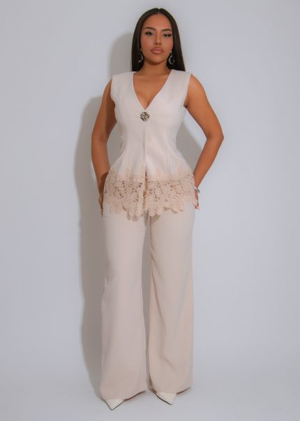 Luxe Lace Power Pant Set Nude