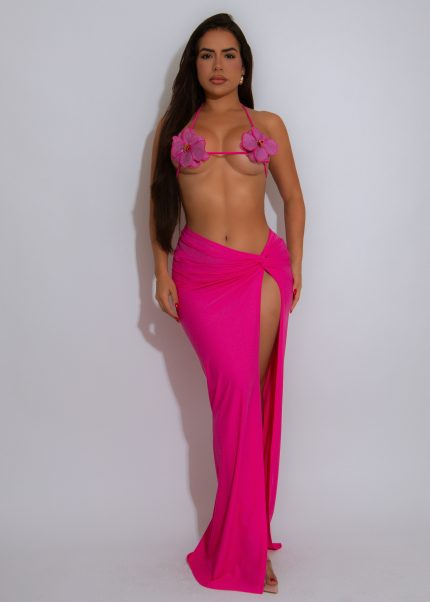 Orchid Tide Sequin Ruched Floral Bikini Set Pink