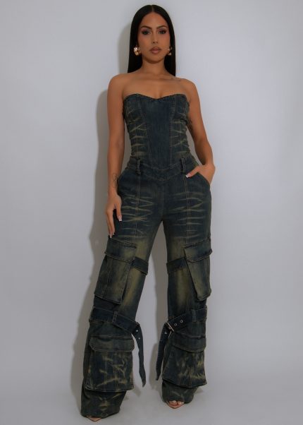 Denim Breakdown Cargo Jumpsuit Dark Denim