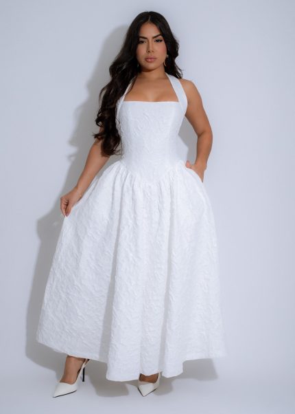 Midnight Bloom Floral Midi Dress White