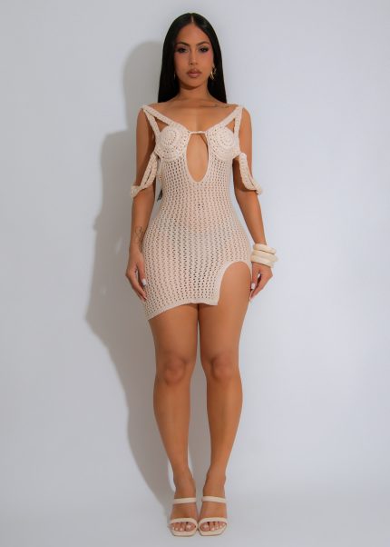 Sand Daze Crochet Floral Mini Dress Nude
