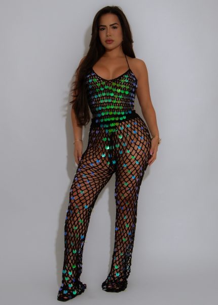 Siren Shimmer Crochet Sequin Cover-Up Black