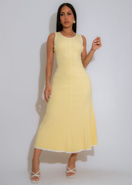 Citrine Glow Ribbed Midi Dress Yellow