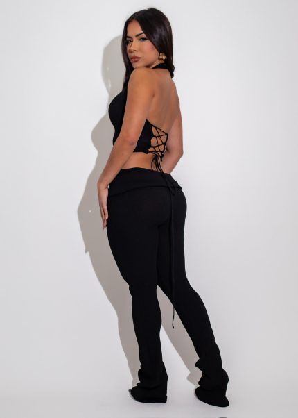 Oasis Lounge Ribbed Pant Set Black