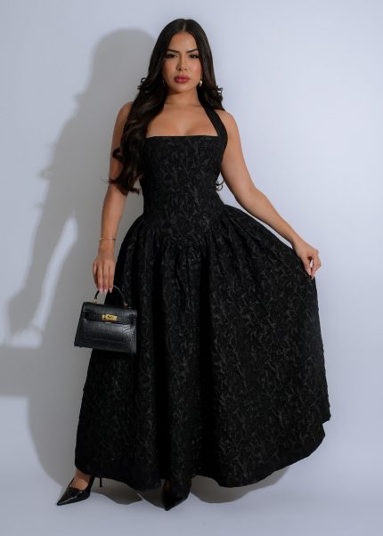 Midnight Bloom Floral Midi Dress Black