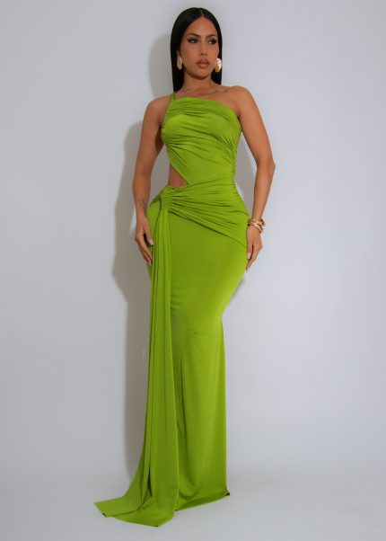 Glow Motion Ruched Maxi Dress Green