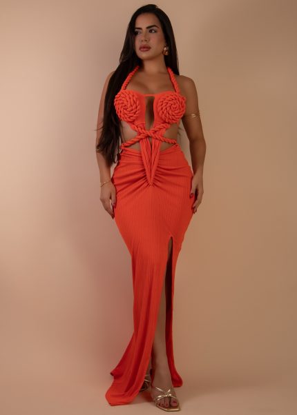 Venus Bound Ruched Maxi Dress Orange
