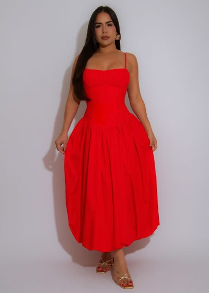 Perfectly Polished Midi Dress Red