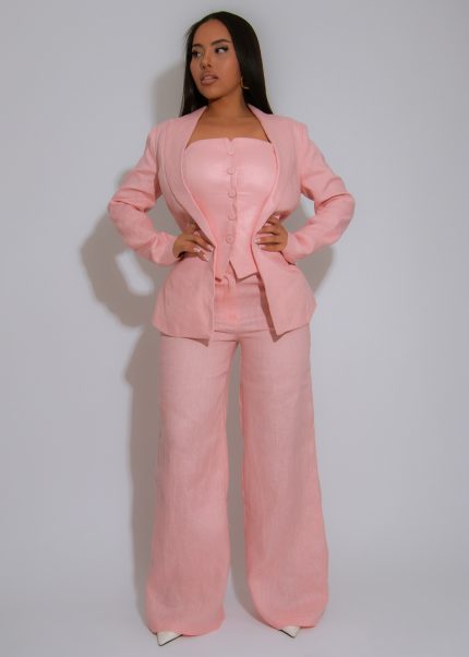 Timeless Linen Power Pant Set Pink