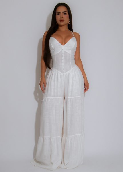 Serena Drift Linen Jumpsuit White