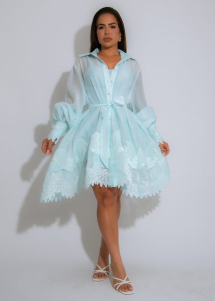 Morning Bloom Lace Floral Mini Dress Blue