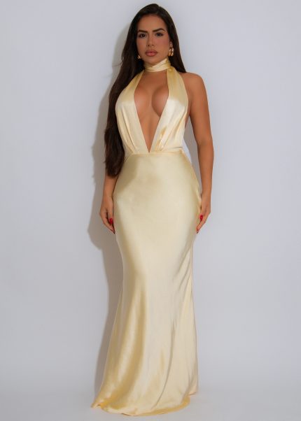Elysian Slip Satin Maxi Dress Yellow