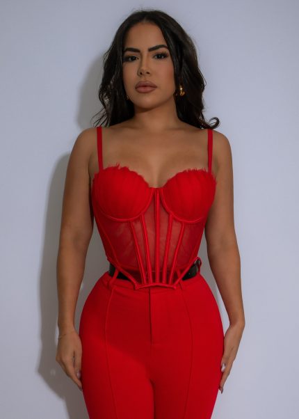 Obsidian Flame Mesh Crop Top Red