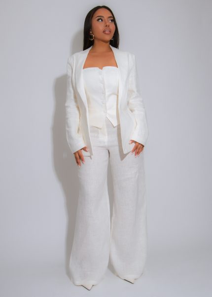 Timeless Linen Power Pant Set White
