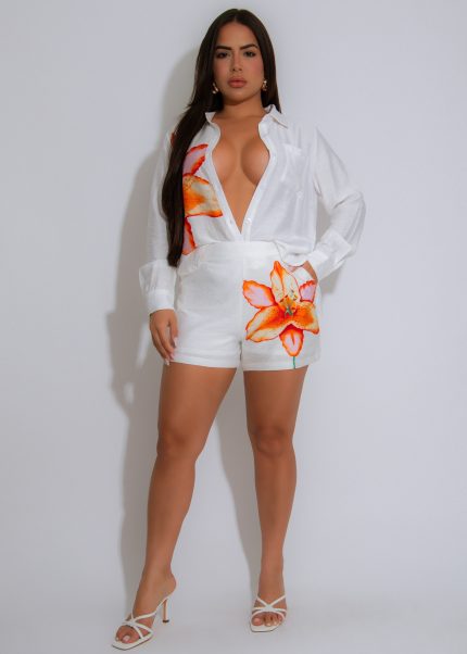 Sweet Sunday Floral Short Set White