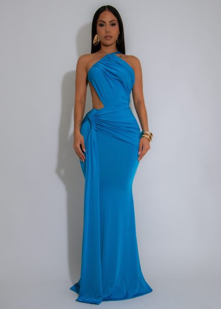 Glow Motion Ruched Maxi Dress Blue