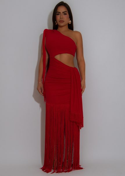 Can't Look Back Fringes Maxi Dress Red