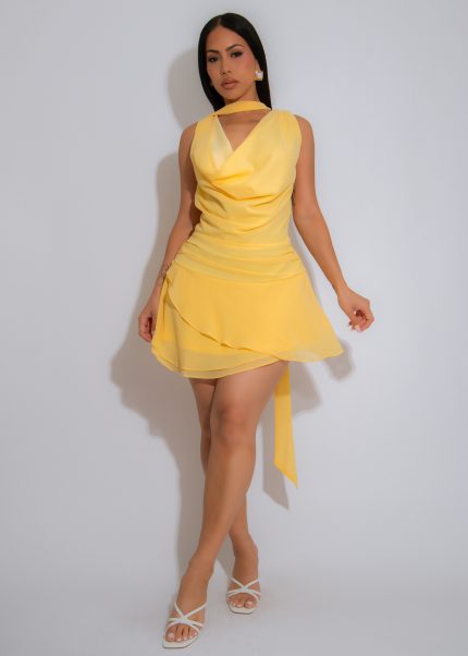 Sunflare Drape Mini Dress Yellow
