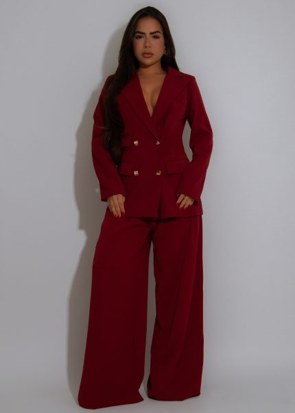 Executive Drama Pant Set Red