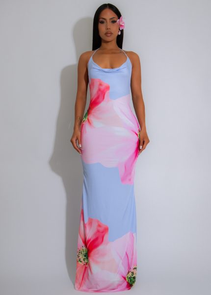 Garden Haze Floral Maxi Dress Blue