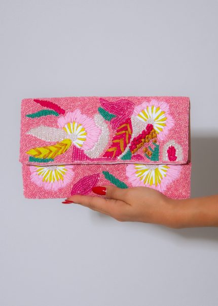 Garden Bloom Beaded Clutch Pink