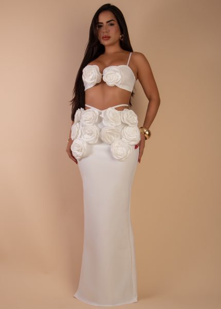 Petal Promise Bandage Floral Skirt Set White