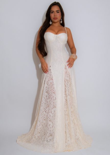 Ethereal Muse Floral Lace Maxi Dress Nude