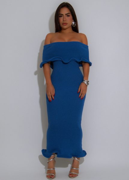 Ruffle Current Midi Dress Blue