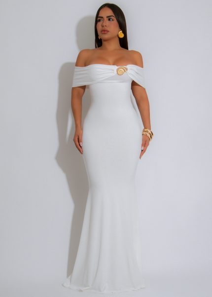 Siren Sway Ruched Maxi Dress White