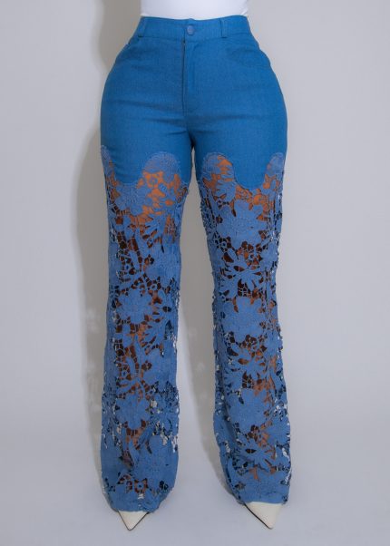 Regal Lace Floral Cascade Pants Blue