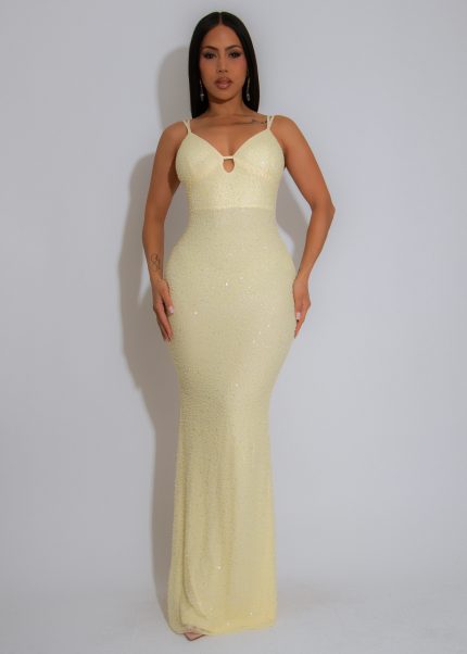 Crystal Haze Sequin Maxi Dress Yellow
