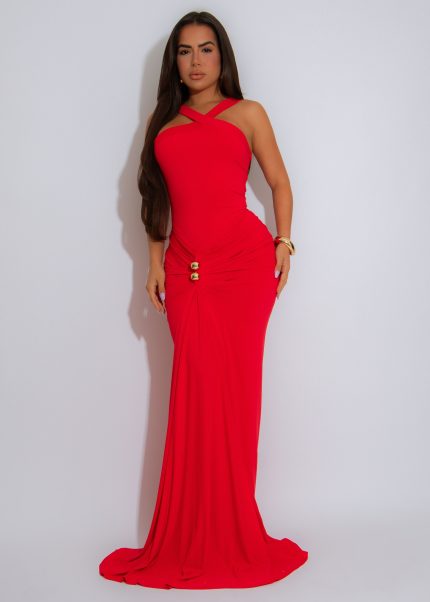 Adorable Affair Ruched Maxi Dress Red