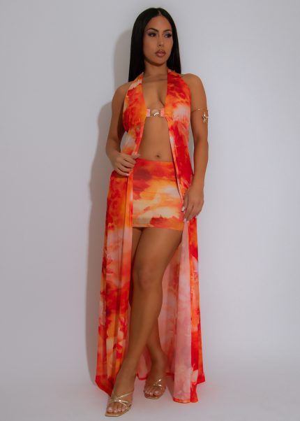 No Excuses Here Mesh Skirt Set Orange
