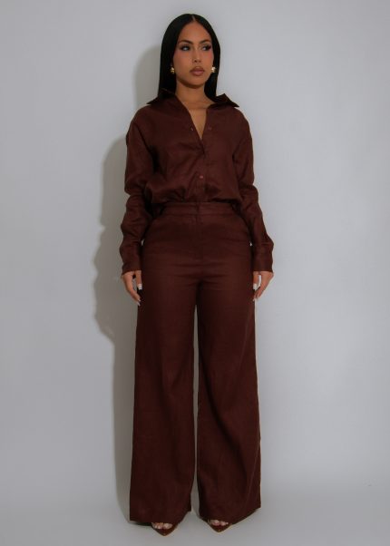 Sol Vista Linen Pant Set Brown